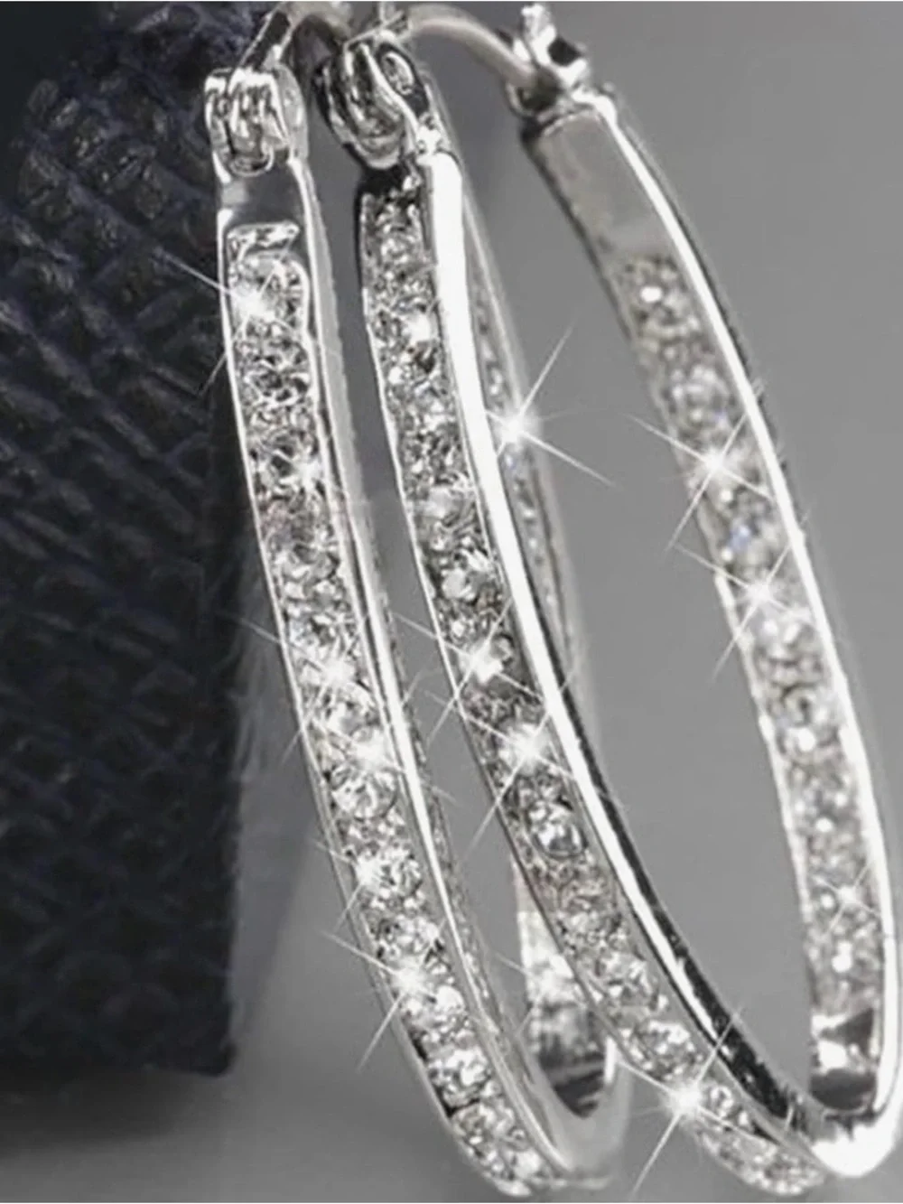 Sparkling Silver Crystal Hoop Earrings - Glimmering Silver Pair